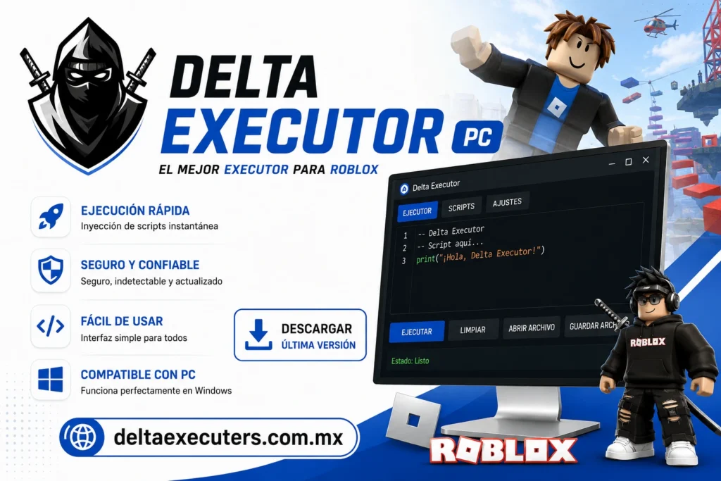 Delta Executor PC para Roblox con interfaz en monitor y descarga de la última versión