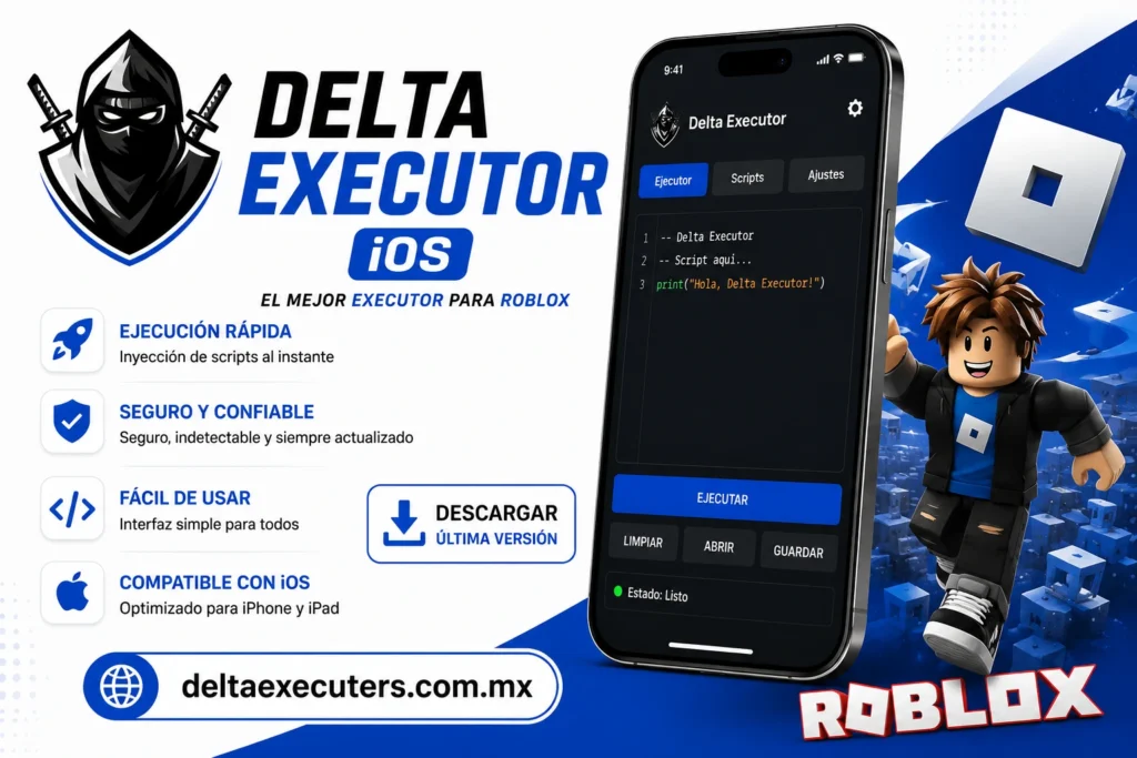 Delta Executor iOS para Roblox con interfaz en iPhone y descarga de la última versión