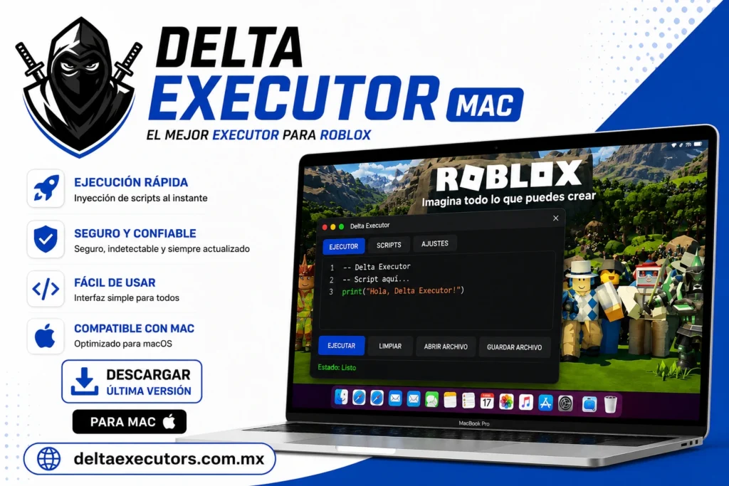 Delta Executor Mac para Roblox con interfaz en MacBook y descarga de la última versión