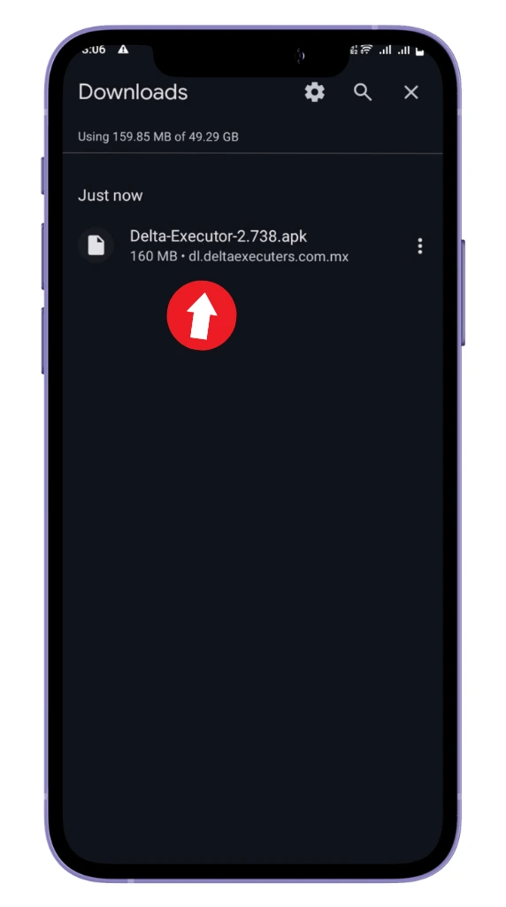 Archivo APK de Delta Executor descargado en la carpeta de descargas de Android