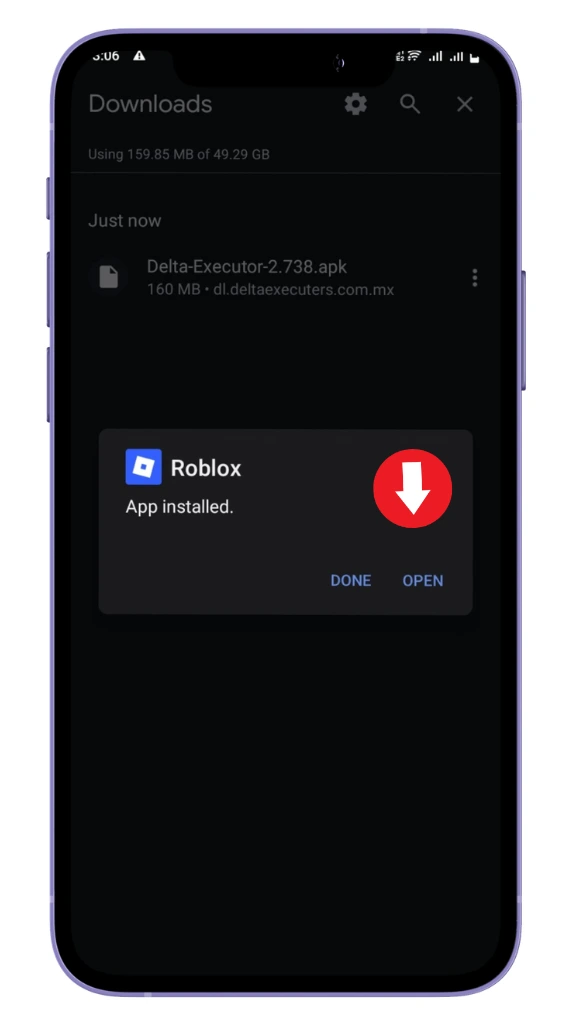 Confirmación de que Roblox se ha instalado correctamente en Android